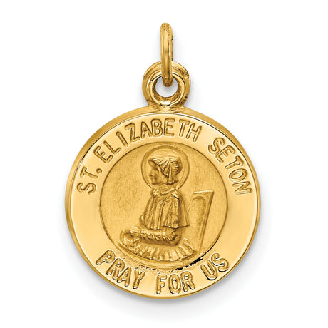 Saint Elizabeth Seton Pray For Us Words Round Medal Charm Pendant in Real 14k Yellow Gold