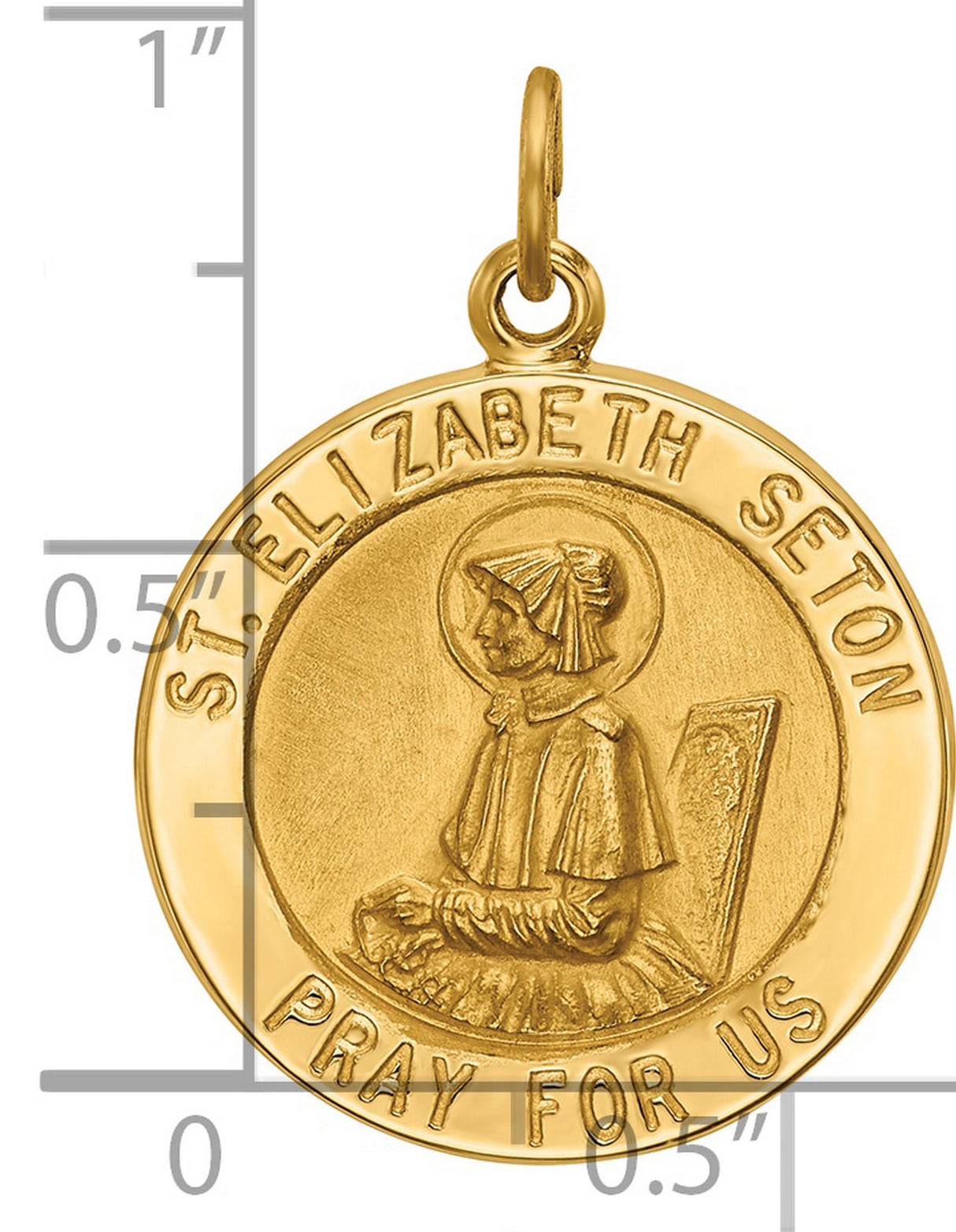 Saint Elizabeth Seton Pray For Us Words Round Medal Charm Pendant in Real 14k Yellow Gold