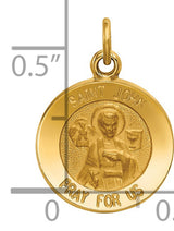 Solid Saint John Pray For Us Words Round Medal Charm Pendant in Real 14k Yellow Gold