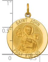 Solid Saint John Pray For Us Words Round Medal Charm Pendant in Real 14k Yellow Gold