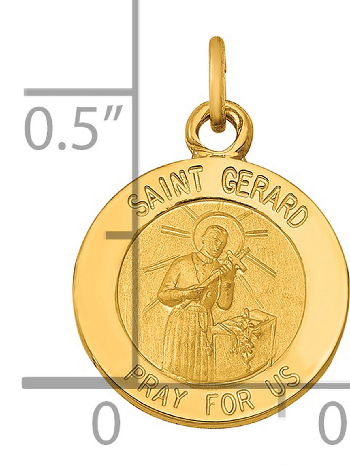 Solid Saint Gerard Pray For Us Words Round Medal Charm Pendant in Real 14k Yellow Gold