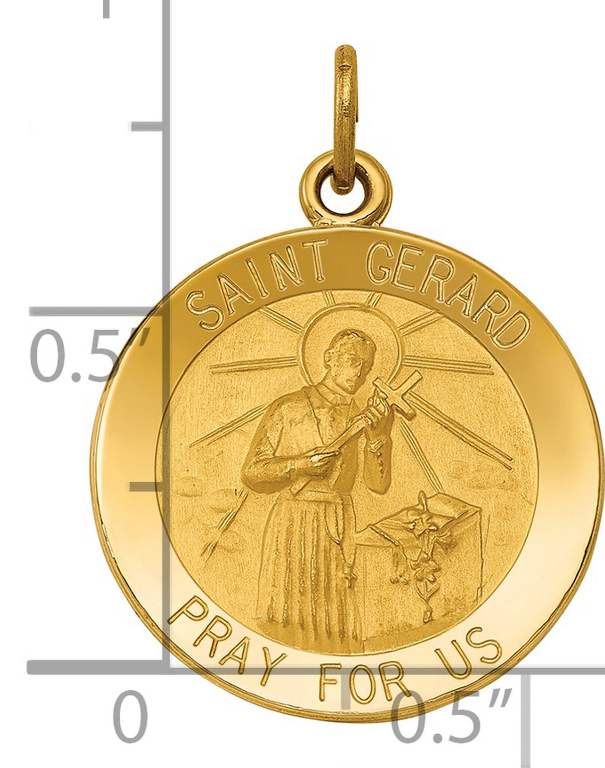 Solid Saint Gerard Pray For Us Words Round Medal Charm Pendant in Real 14k Yellow Gold