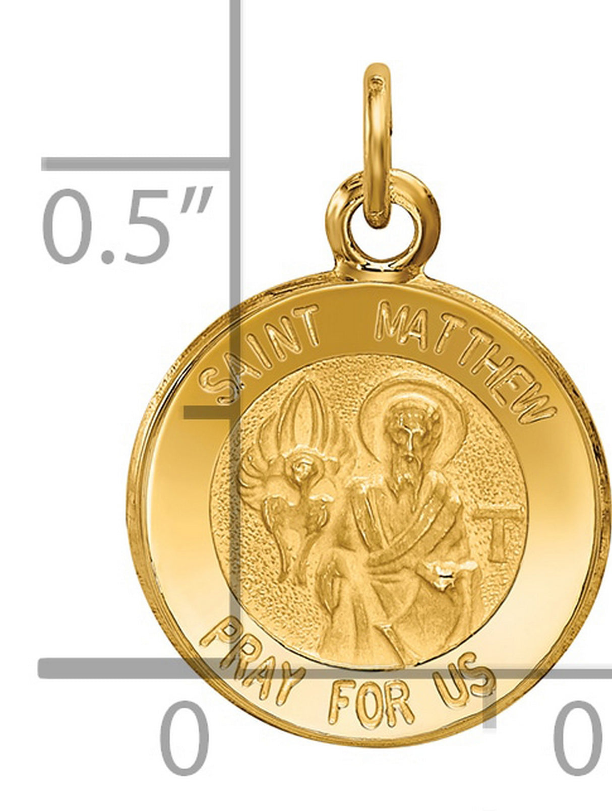 Solid Saint Matthew Pray For Us Words Round Medal Charm Pendant in Real 14k Yellow Gold