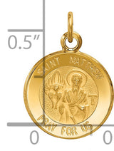 Solid Saint Matthew Pray For Us Words Round Medal Charm Pendant in Real 14k Yellow Gold