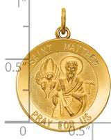 Solid Saint Matthew Pray For Us Words Medal Charm Pendant in Real 14k Yellow Gold