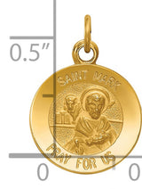 Solid Saint Mark Pray For Us Words Round Medal Charm Pendant in Real 14k Yellow Gold