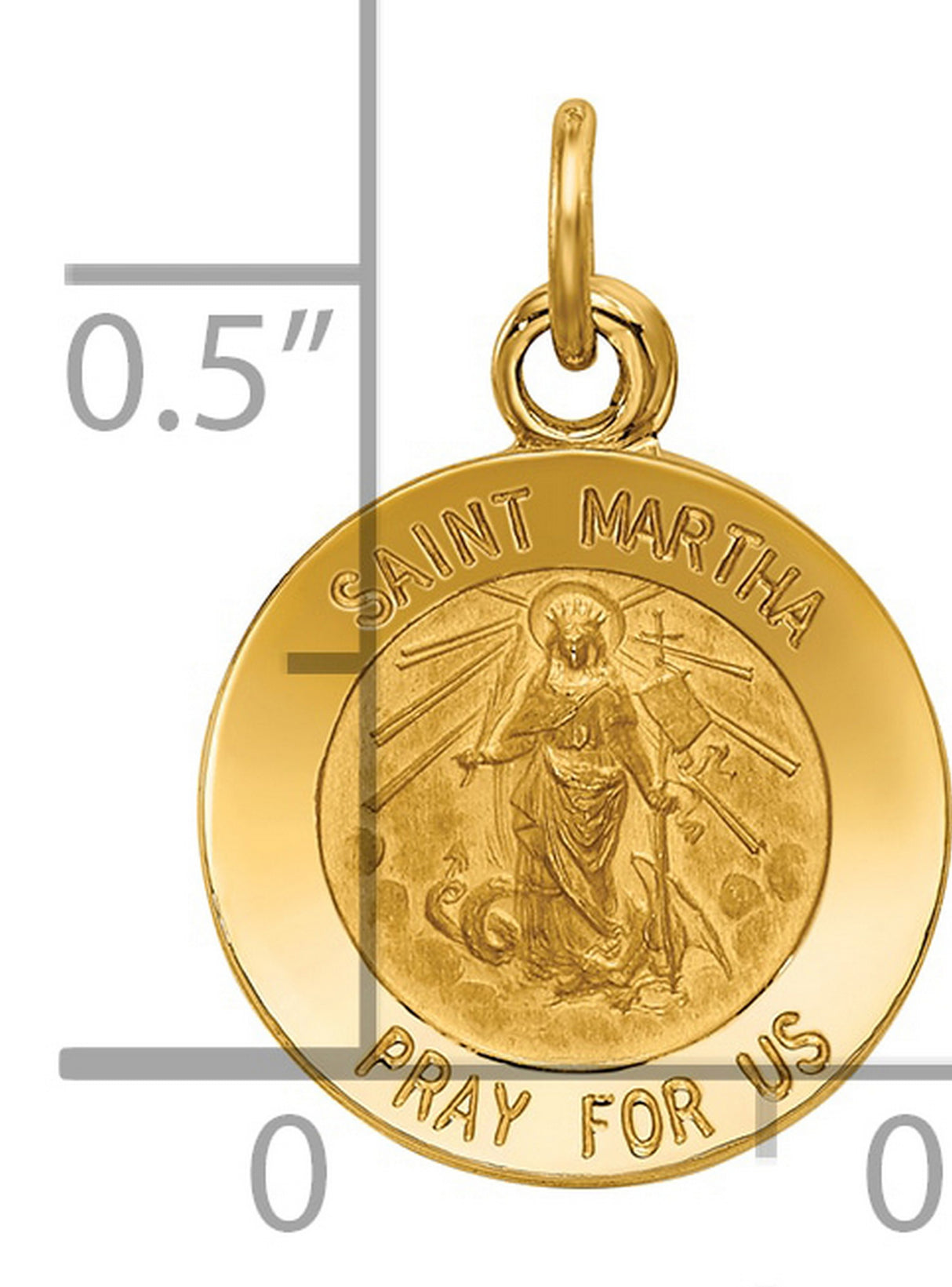 Saint Martha Pray For Us Words Round Medal Charm Pendant in Real 14k Yellow Gold