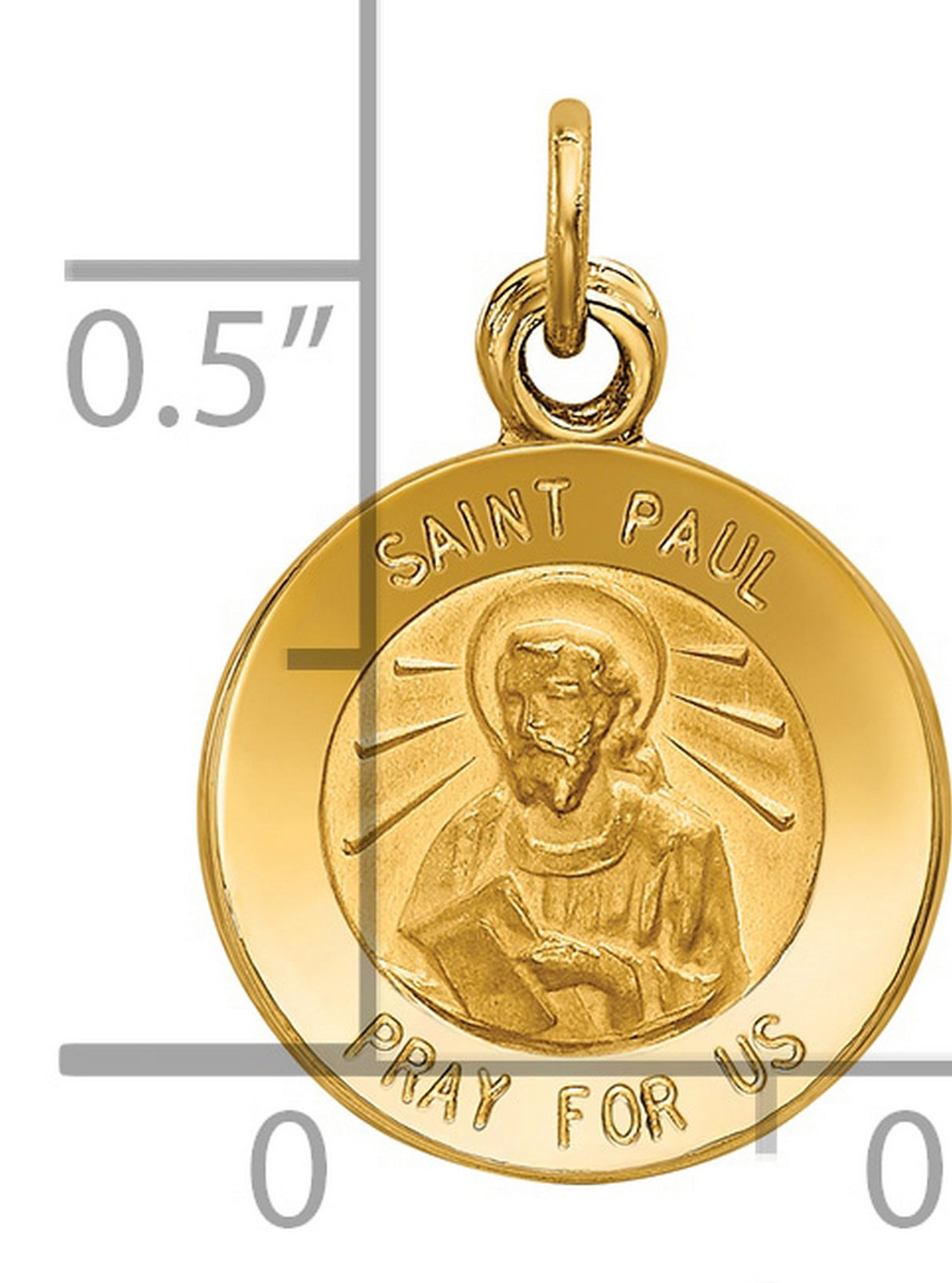 Solid Saint Paul Pray For Us Words Round Medal Charm Pendant in Real 14k Yellow Gold