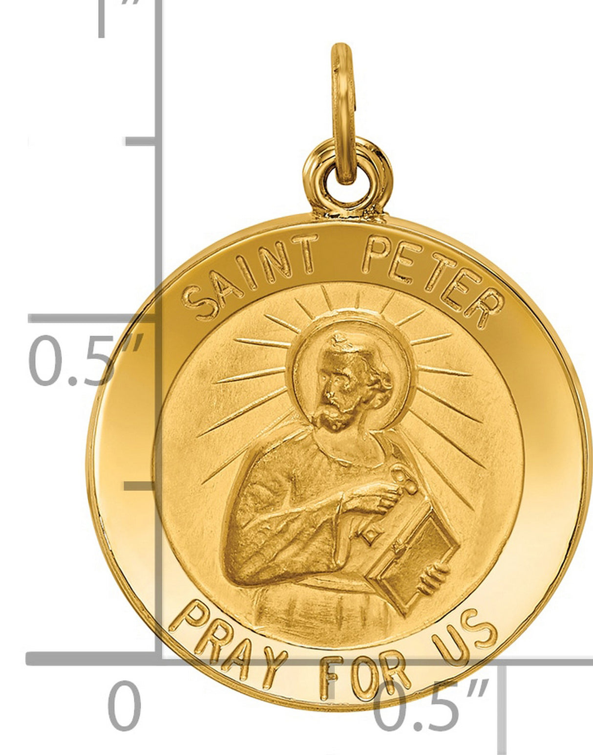 Solid Saint Peter Pray For Us Words Round Medal Charm Pendant in Real 14k Yellow Gold