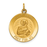 Solid Saint Peter Pray For Us Words Round Medal Charm Pendant in Real 14k Yellow Gold