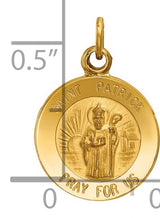 Solid Saint Patrick Pray For Us Words Round Medal Charm Pendant in Real 14k Yellow Gold