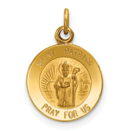 Solid Saint Patrick Pray For Us Words Round Medal Charm Pendant in Real 14k Yellow Gold