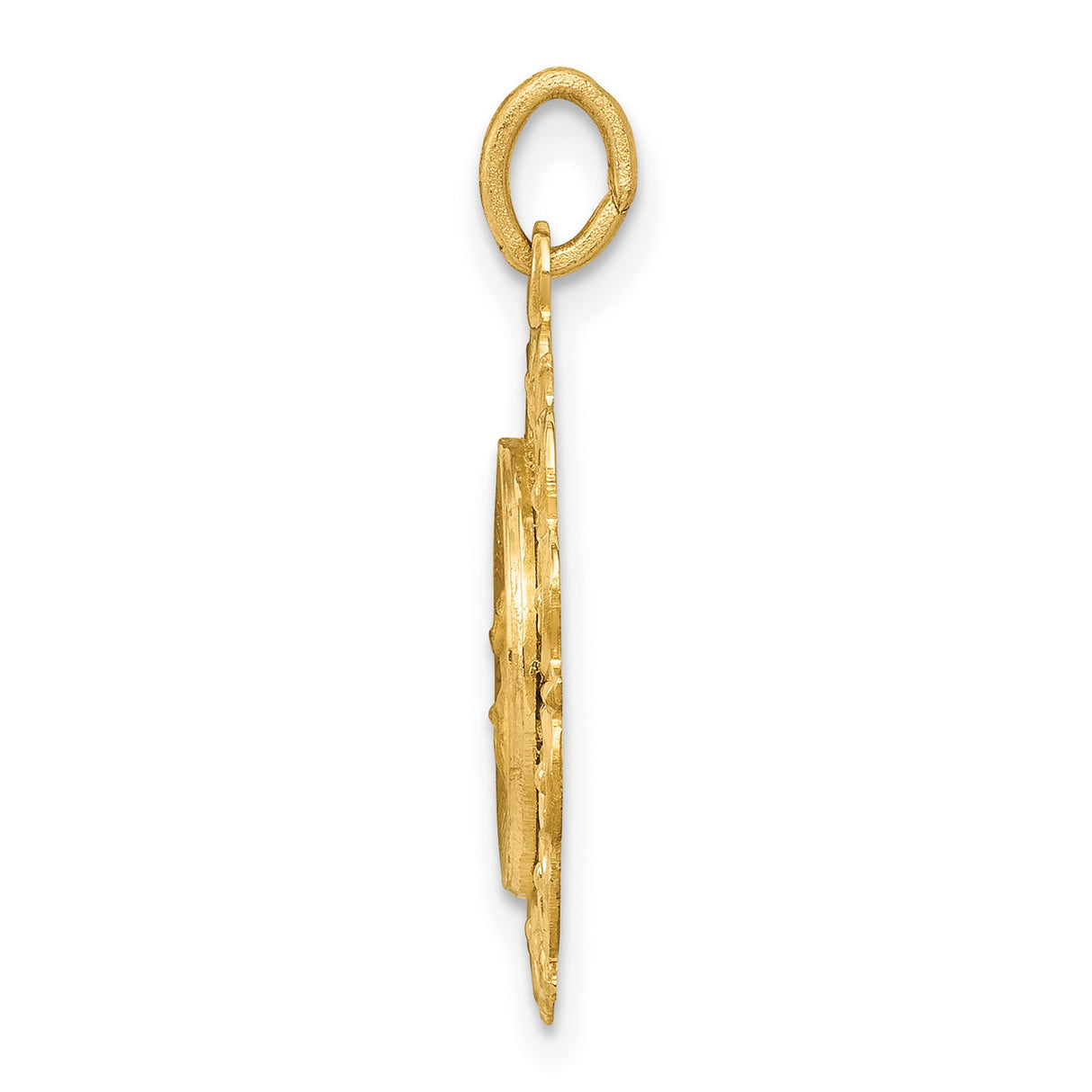 Our Lady Of The Assumption Pray For Us Words Round Charm Pendant in Real 14k Yellow Gold