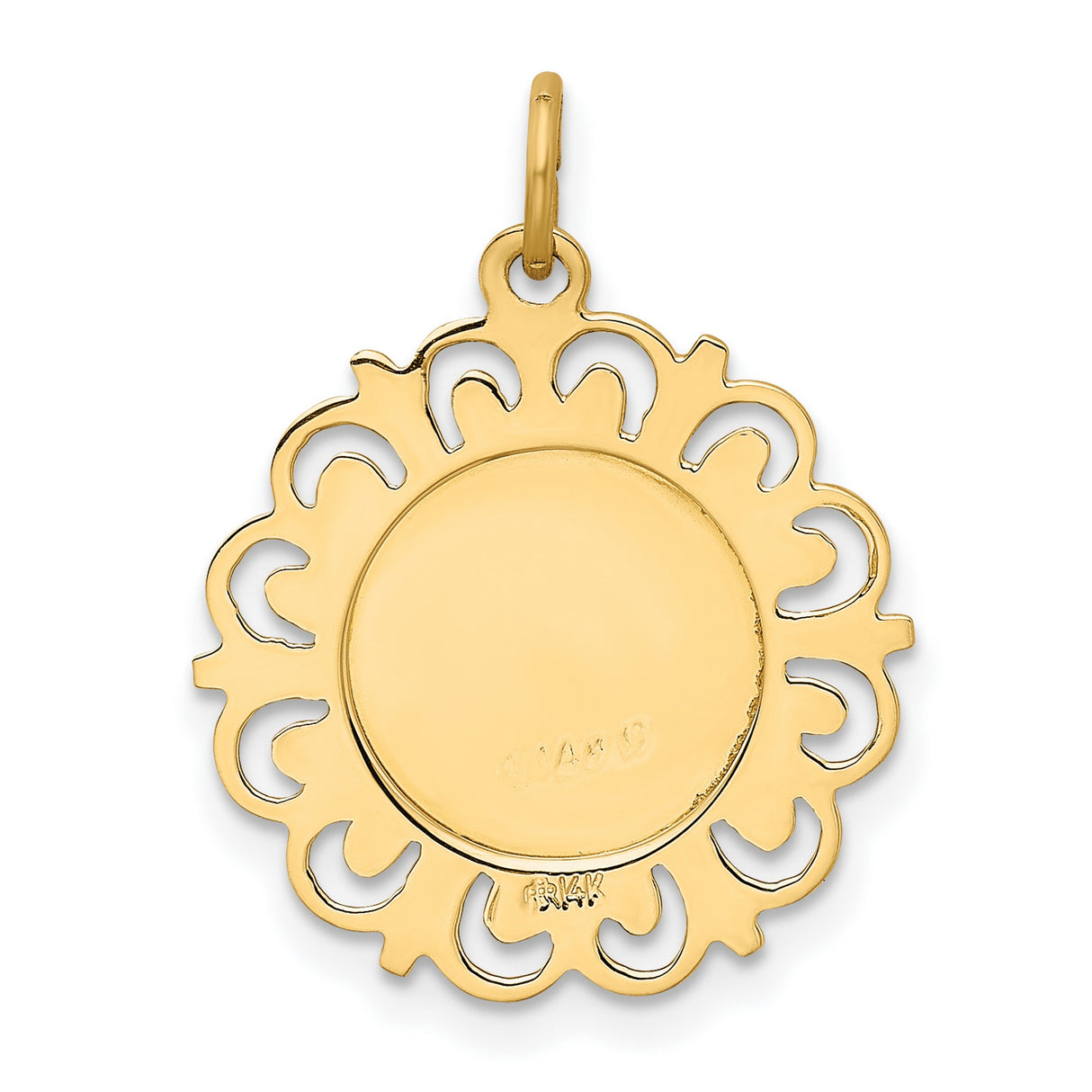 Our Lady Of The Assumption Pray For Us Words Round Charm Pendant in Real 14k Yellow Gold