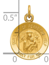 Our Lady of Perpetual Help Pray For Us Words Round Charm Pendant in Real 14k Yellow Gold