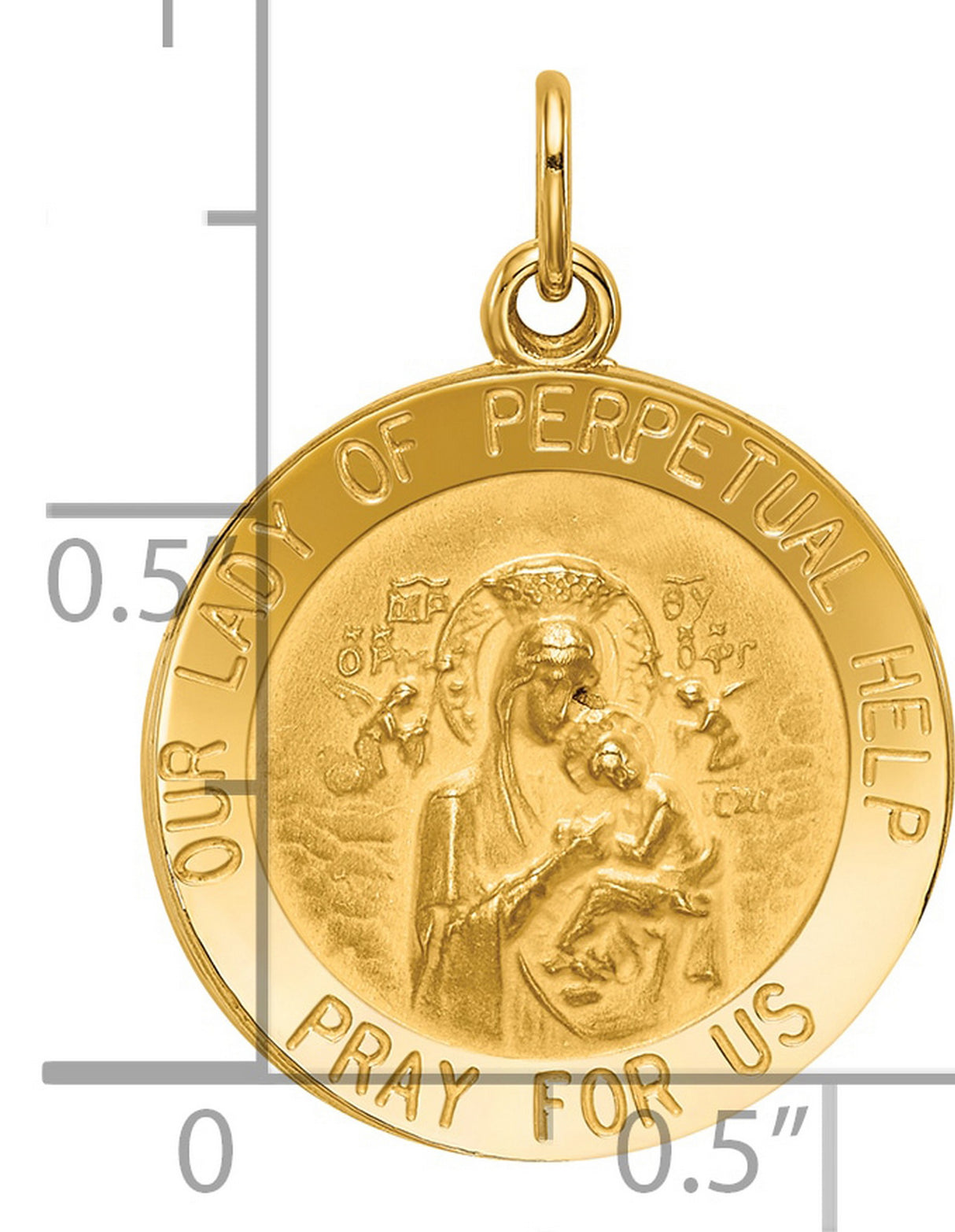 Our Lady of Perpetual Help Pray For Us Words Round Charm Pendant in Real 14k Yellow Gold