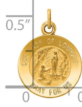 Our Lady of Lourdes Pray For Us Words Round Medal Charm Pendant in Real 14k Yellow Gold