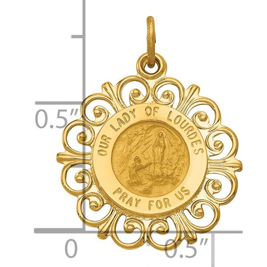 14k Yellow Gold Our Lady of Lourdes Pendant Medal, Religious Marian Apparition Symbol