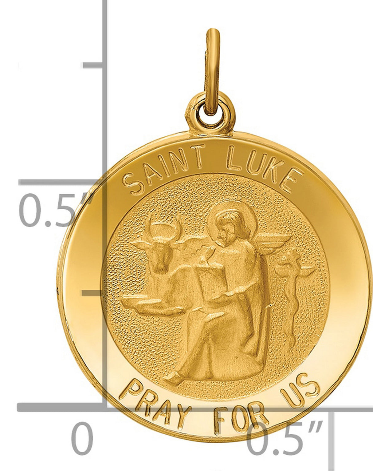 Solid Saint Luke Pray For Us Words Medal Charm Pendant in Real 14k Yellow Gold