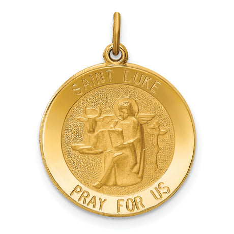 Solid Saint Luke Pray For Us Words Medal Charm Pendant in Real 14k Yellow Gold