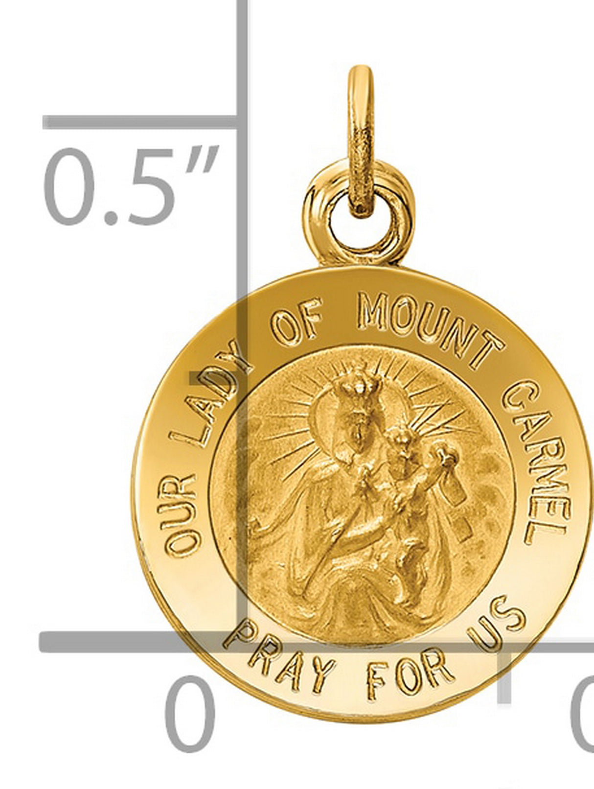 Our Lady of Mount Carmel Pray For Us Words Round Charm Pendant in Real 14k Yellow Gold