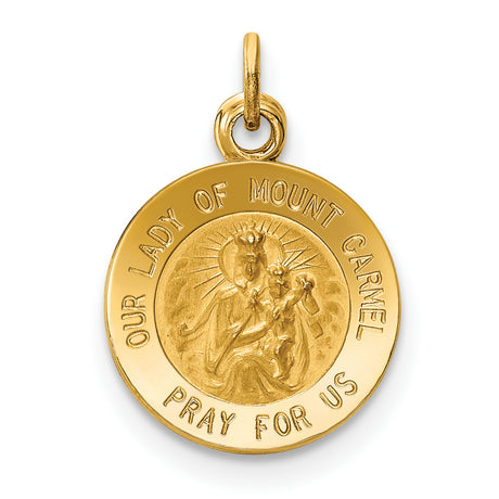 Our Lady of Mount Carmel Pray For Us Words Round Charm Pendant in Real 14k Yellow Gold