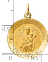 Our Lady of Mount Carmel Pray For Us Words Round Charm Pendant in Real 14k Yellow Gold