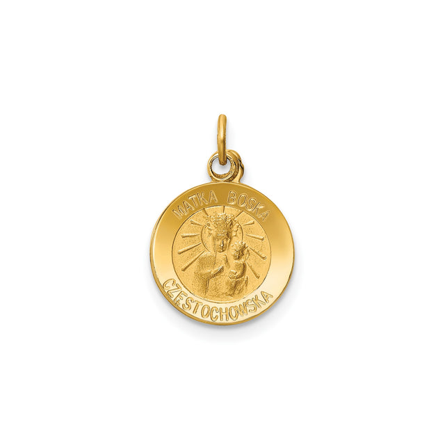 14k Yellow Gold Virgin Mary of Czestochowa Pendant, Polish Catholic Religious Medal Charm