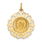 Matka Boska Czestochowska Words Round Medal with Ornate Border Charm Pendant in Real 14k Yellow Gold