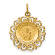 Matka Boska Czestochowska Words Round Medal with Ornate Border Charm Pendant in Real 14k Yellow Gold