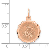 Saint Christopher Protect Us Words Round Disc with Accented Border Charm Pendant in Real 14k Rose Gold