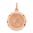 Saint Christopher Protect Us Words Round Disc with Accented Border Charm Pendant in Real 14k Rose Gold