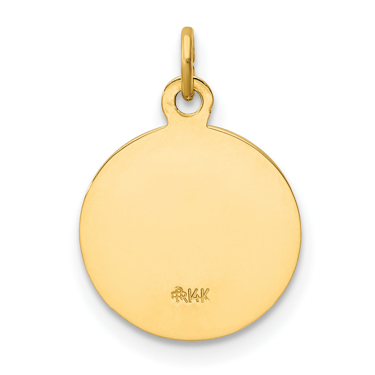 Solid Caridad Del Cobre Words Round Charm Pendant in Real 14k Yellow Gold