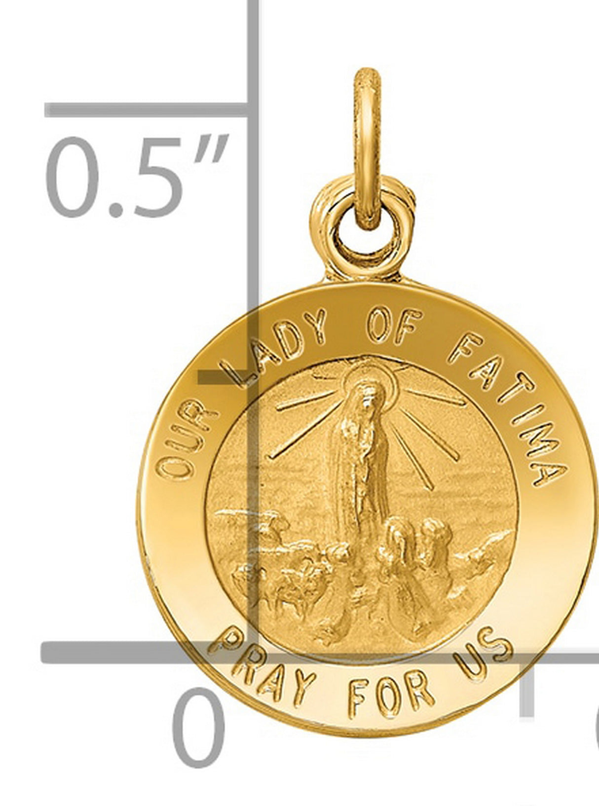 Our Lady of Fatima Pray For Us Words Round Medal Charm Pendant in Real 14k Yellow Gold