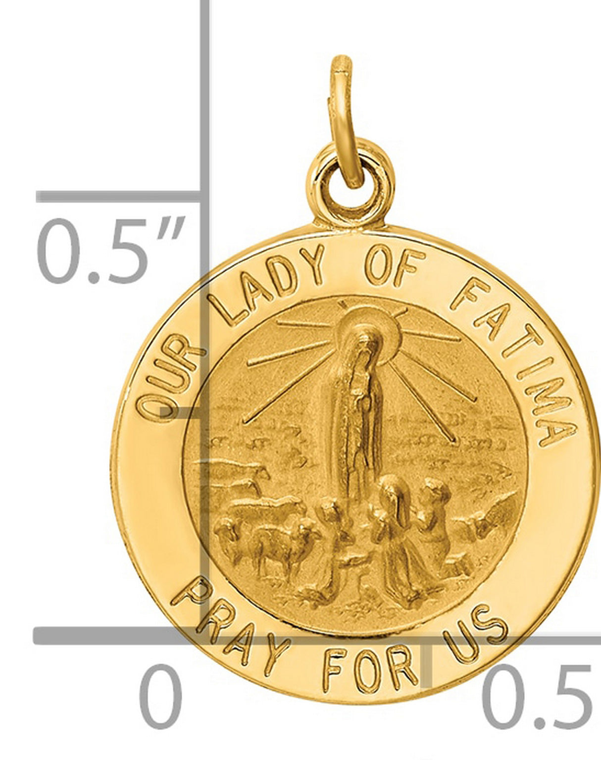 Our Lady of Fatima Pray For Us Words Round Medal Charm Pendant in Real 14k Yellow Gold