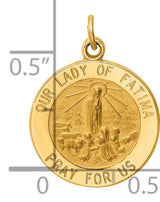 Our Lady of Fatima Pray For Us Words Round Medal Charm Pendant in Real 14k Yellow Gold