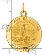 Our Lady of Fatima Pray For Us Words Round Medal Charm Pendant in Real 14k Yellow Gold