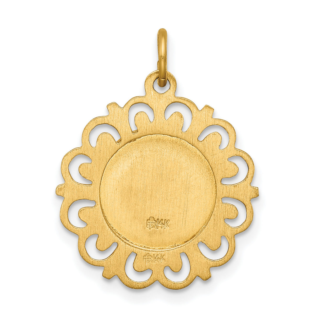 Our Lady of Fatima Pray For Us Words Round Medal Charm Pendant in Real 14k Yellow Gold