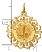 Our Lady of Fatima Pray For Us Words Round Medal Charm Pendant in Real 14k Yellow Gold