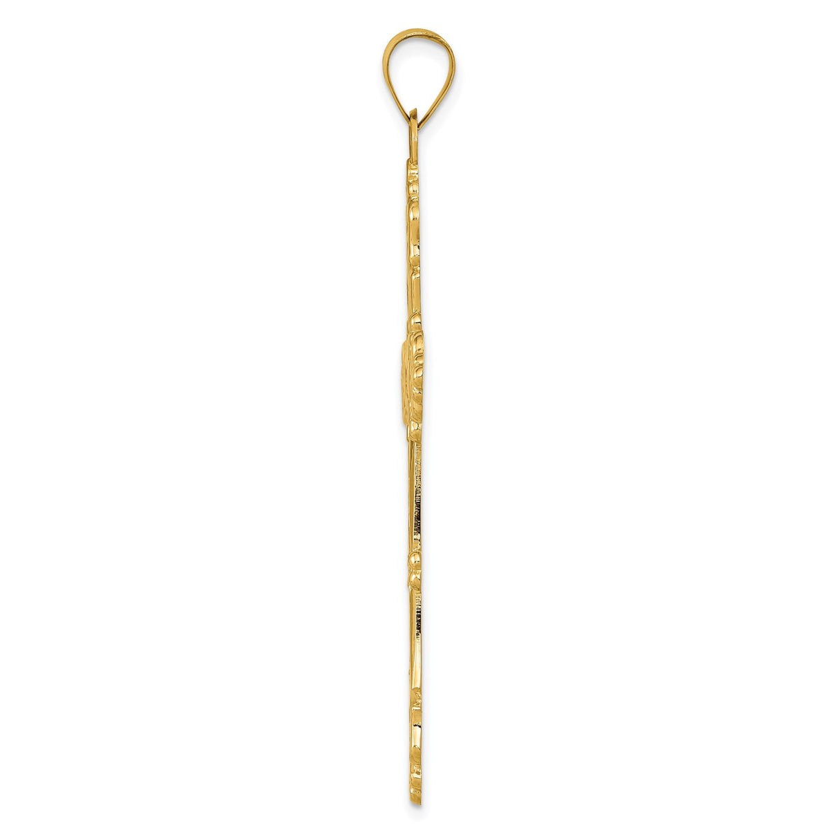 14k Yellow Gold Cross Pendant with Floral Scrollwork Design, Christian Religious Jewelry for Women