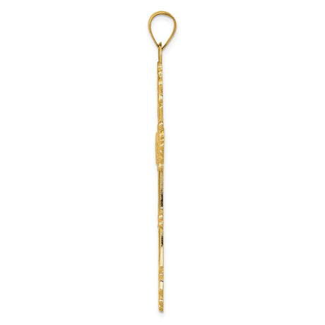 14k Yellow Gold Cross Pendant with Floral Scrollwork Design, Christian Religious Jewelry for Women