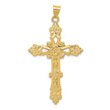 14k Yellow Gold Cross Pendant with Floral Scrollwork Design, Christian Religious Jewelry for Women
