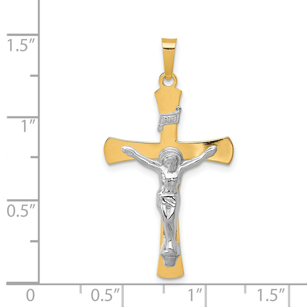 Rounded INRI Latin Crucifix Charm Pendant in Real 14k Multi-Tone Gold