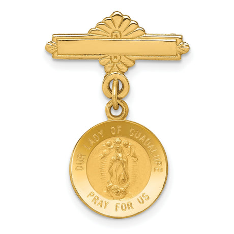 Our Lady of Guadalupe Pray For Us Words Round Pin Charm Pendant in Real 14k Yellow Gold