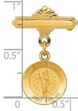 Saint John The Baptist Pray For Us Words Round Medal Pin Charm Pendant in Real 14k Yellow Gold