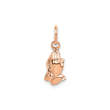 14k Rose Gold Praying Hands Charm Pendant, Christian Symbol of Faith, Unisex Spiritual Jewelry