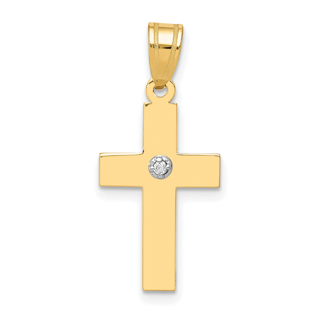 .01ct. Diamond Cross 19x12mm Charm Pendant in Real 14k Yellow Gold