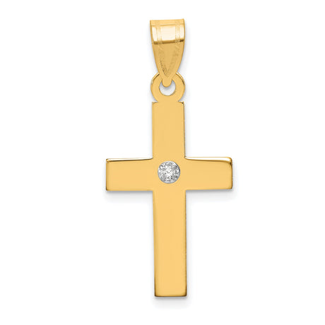 .02ct. Diamond Cross 22x15mm Charm Pendant in Real 14k Yellow Gold