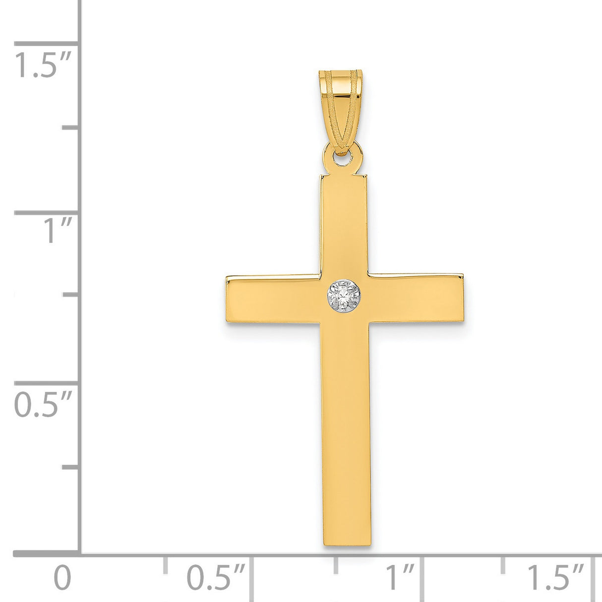 .02ct. Diamond Cross 28x18mm Charm Pendant in Real 14k Yellow Gold