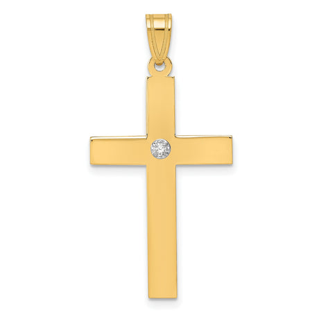 .02ct. Diamond Cross 28x18mm Charm Pendant in Real 14k Yellow Gold